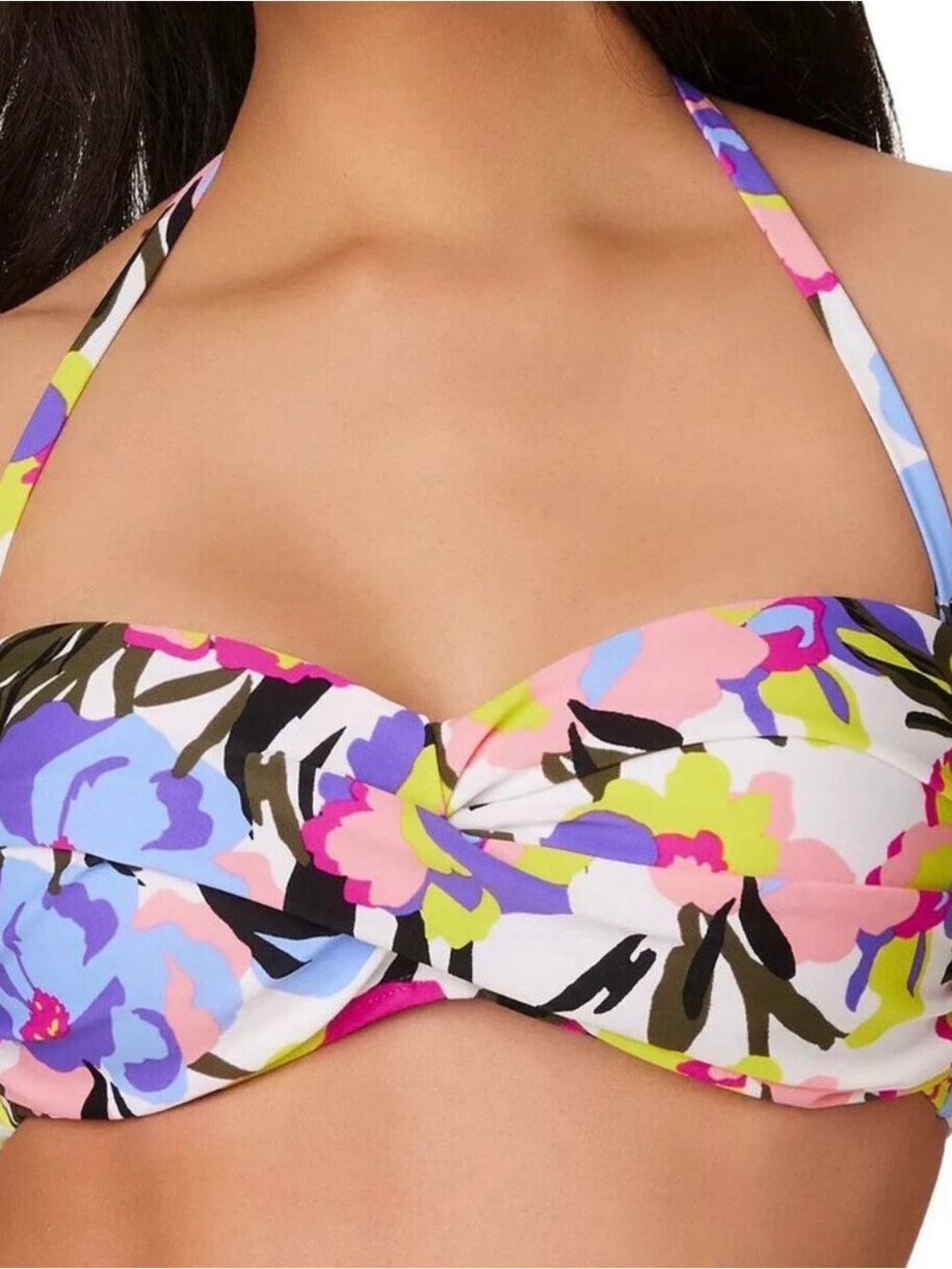 Bar III White Floral-Accent Bandeau Bikini Top